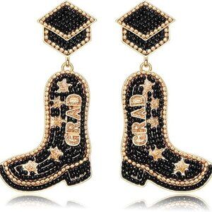 Graduation Cowboy Boot Beaded Dangle Earrings